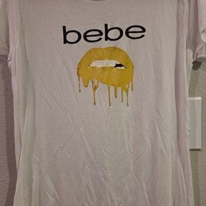 Bebe White Tee with Yellow Drip Graphic